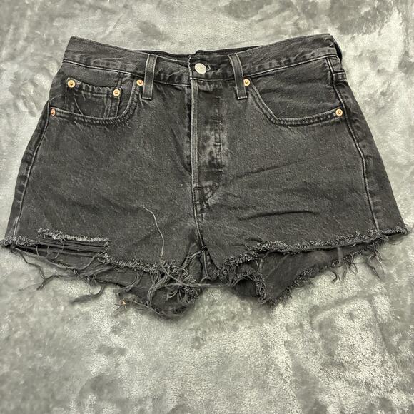 VTG Levis 501 Jean Shorts Women’s Sz.27 Black Button Fly Cut Off Daisy Duke - Picture 1 of 9